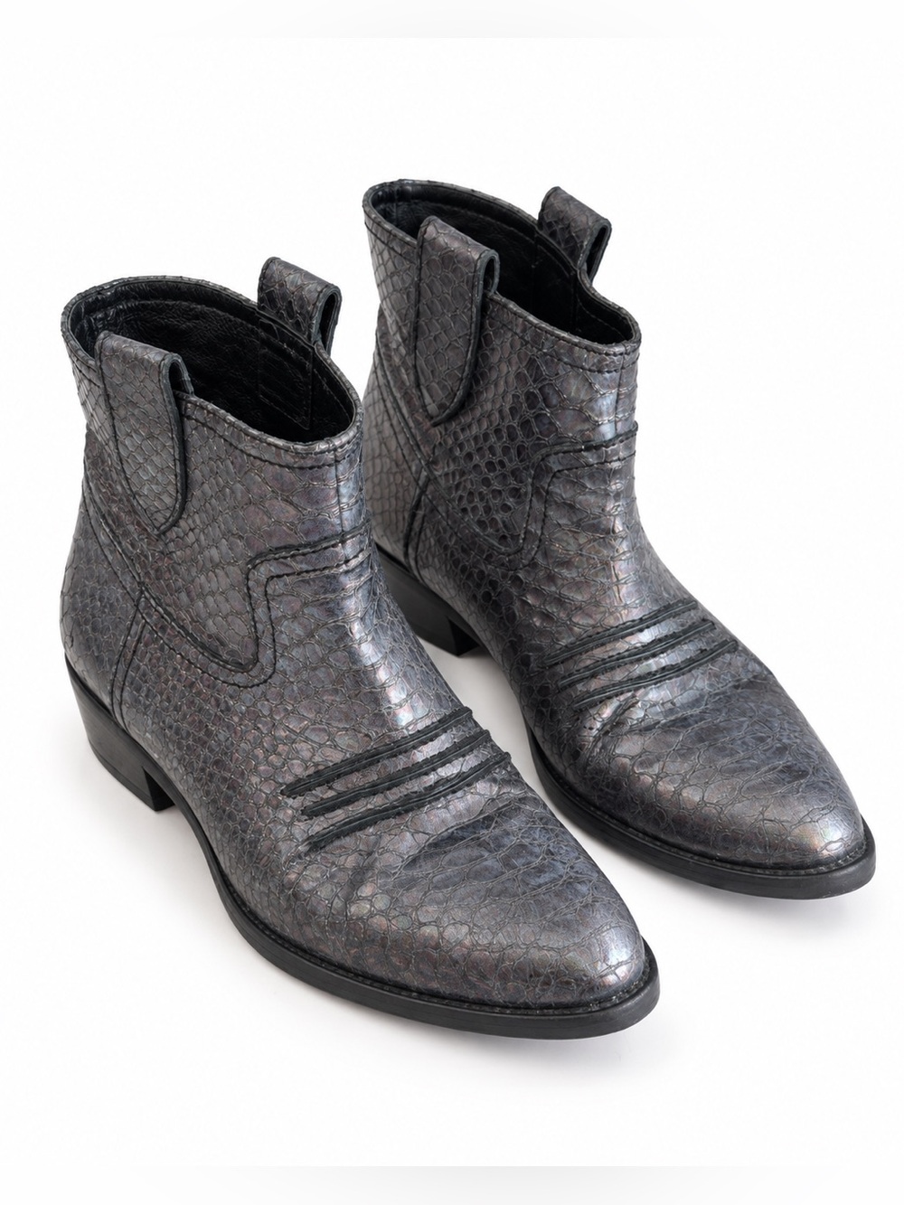 Jeannot Italian Leather Croc-Embossed Western Ankle Boots EU 39